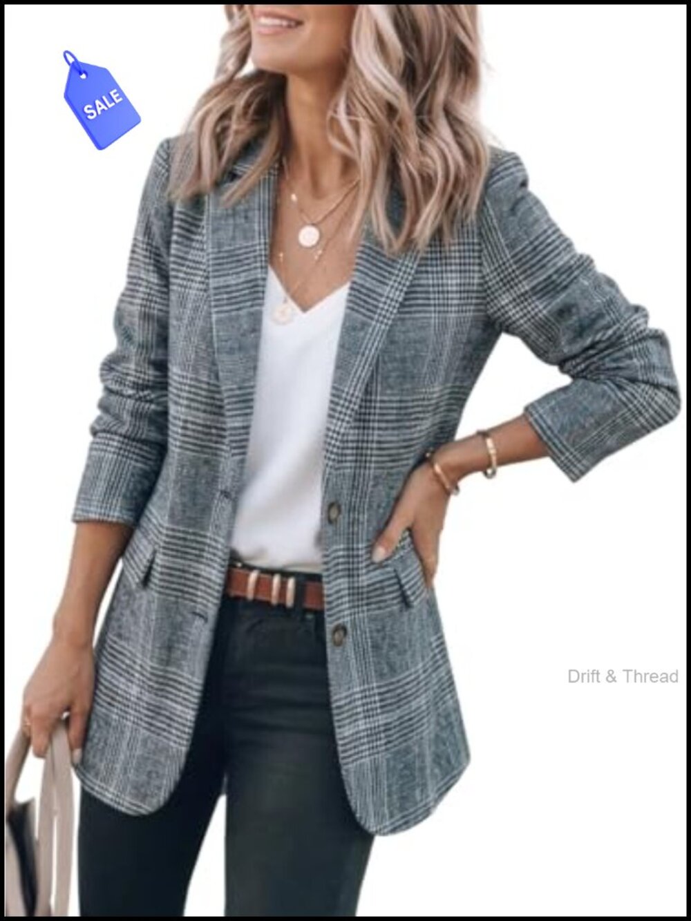 Women's Tweed Plaid Houndstooth Blazer Oversized Business Casual Work Suit
